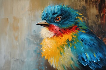 Abstract art of a vibrant, multicolored bird depicted in bold brushstrokes