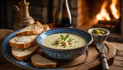 Avgolemono soup in a plate dinner