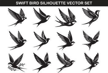 Swift Bird Silhouette Vector Illustration Set