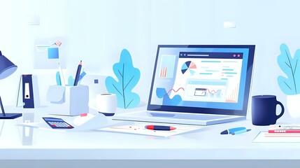 General Accountant's Office: Laptop, Filing Cabinet, and Coffee Mug