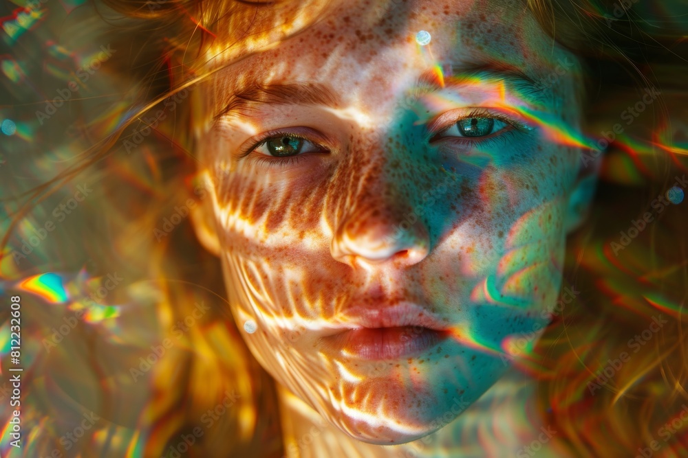 Poster an abstract image showcasing vibrant light refraction patterns with a blur effect on the edges