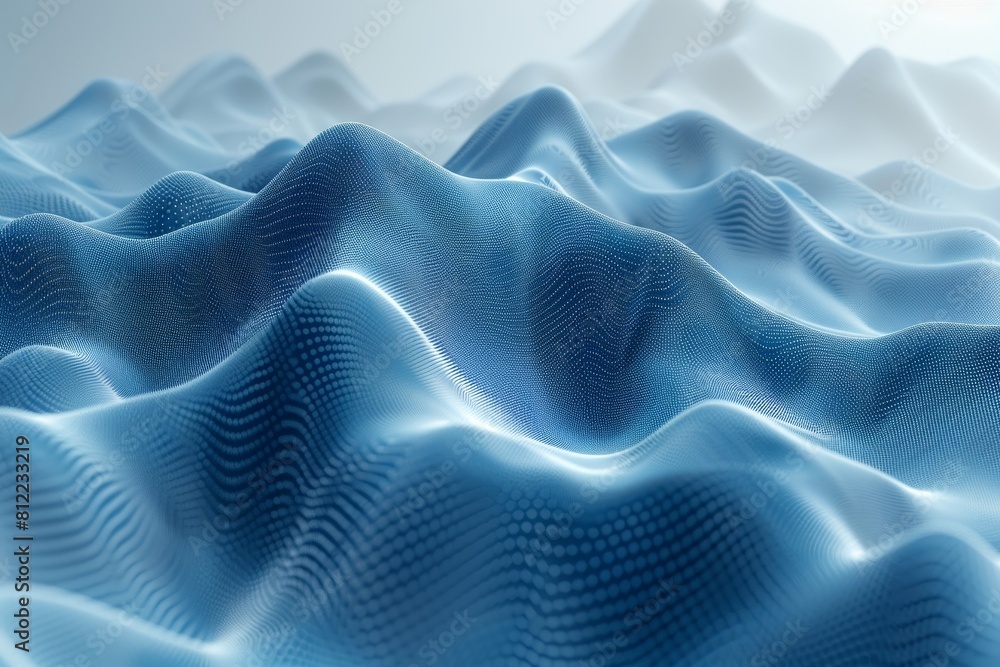Poster close-up of a blue digital fabric simulation with wave effects creating an elegant abstract backgrou