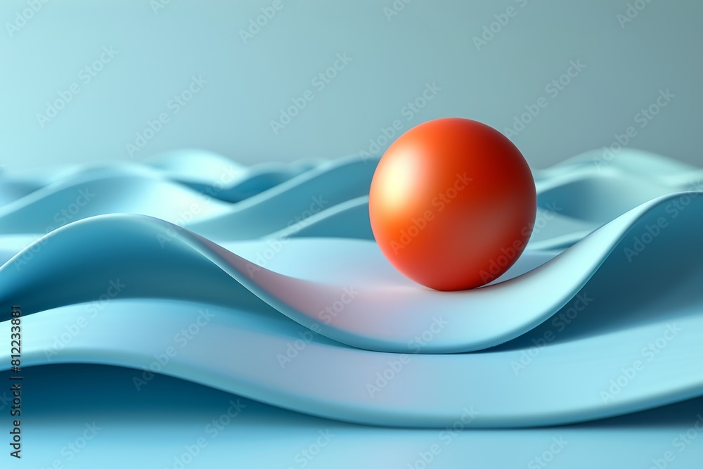 Canvas Prints a 3d rendered image featuring an isolated red sphere on a wavy blue surface, illustrating contrast a