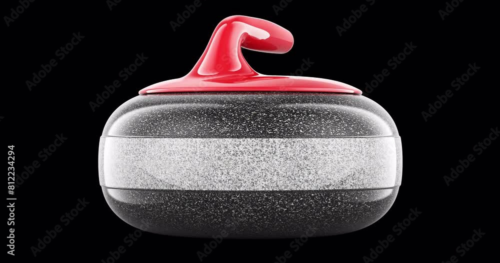 Poster curling stone, rotation animation. 3d rendering isolated on transparent background