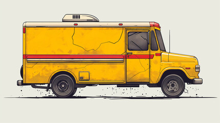 Classic Yellow Delivery Van: Textured Illustration of Urban Delivery Service - obrazy, fototapety, plakaty