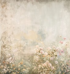 Vintage Floral Tapestry Backdrop with Soft Pastel Wildflowers and Roses for a Romantic Photography Setting