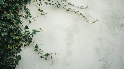 ivy on a white wall. - obrazy, fototapety, plakaty