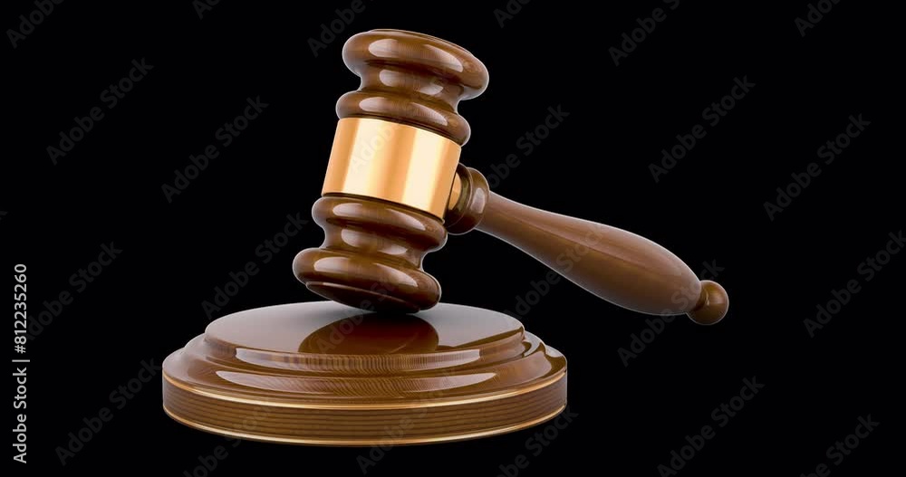 Poster wooden gavel hitting animation seamlessly loopable. 3d rendering isolated on transparent background