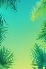 Obraz premium A tropical-themed vertical background with a vibrant gradient from turquoise to lime green, accented with subtle palm leaf silhouettes 