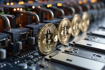 Complex Bitcoin mining. Money coin farm. Generate Ai