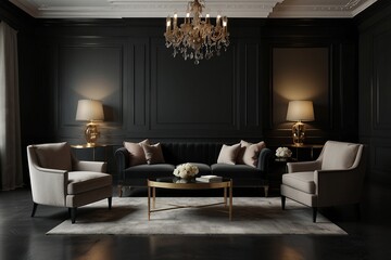 Classic black interior with armchairs