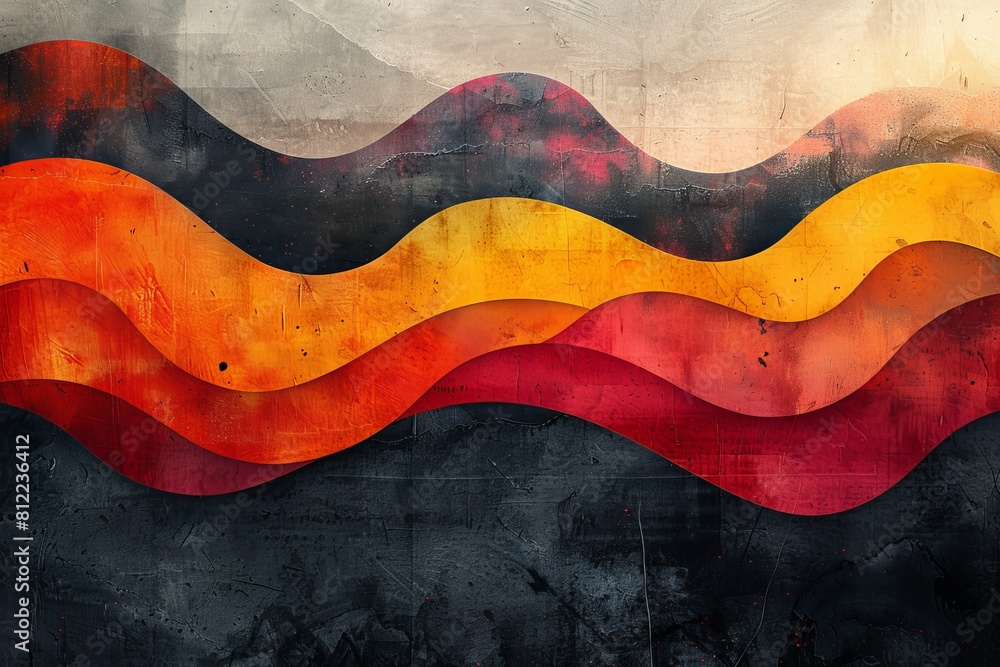 Poster this abstract image captures waves of warm and cool hues with a grunge texture overlay for a dynamic