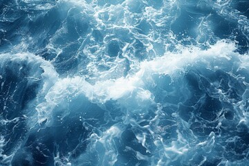Fototapeta premium The raw power of the sea is captured in this stunning image of white foamy waves under a clear blue sky, depicting nature's untamed beauty