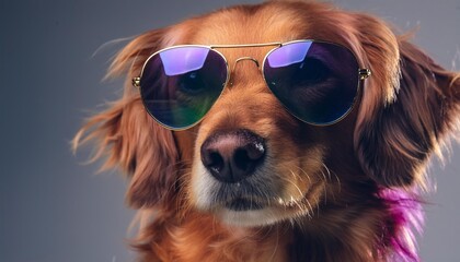 cartoon colorful dog with sunglasses on white background created with generative ai