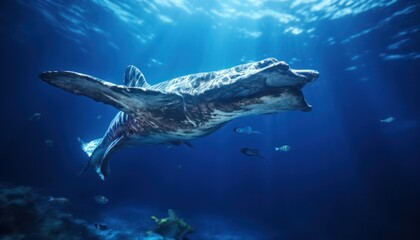Fototapeta premium The great White Shark in the ocean, portrait of White shark hunting prey in the underwater