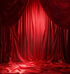 Luxurious Red Silk Theater Curtain Backdrop with Elegant Draping