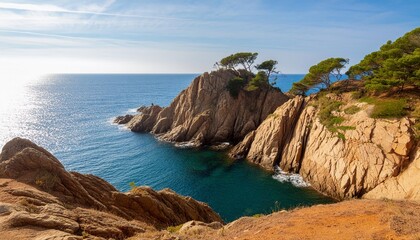 landscape of the cliffs on the coast of the province of girona on the costa brava in catalonia in...