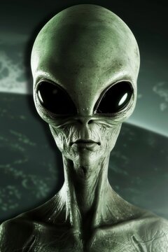Enigmatic alien being  mesmerizing eyes revealing galactic depths and unknown intelligence