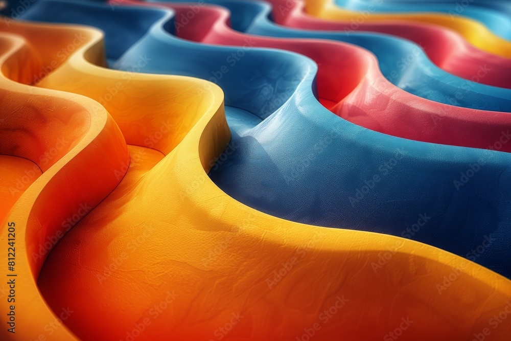 Poster a beautiful display of multilayered silk textile patterned with colorful wavy designs
