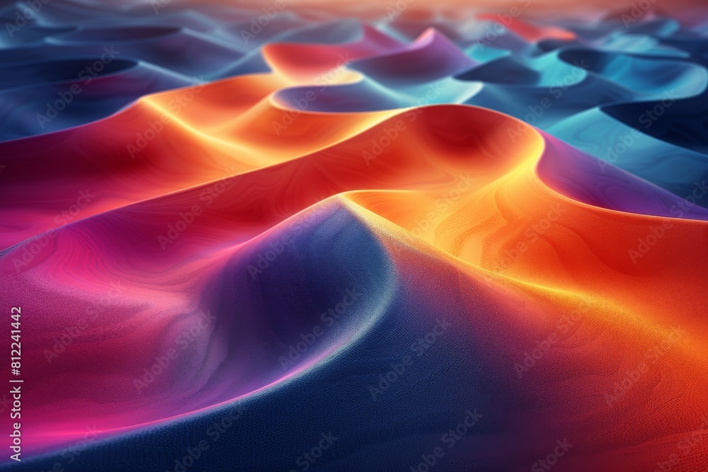 Poster a dynamic and vivid 3d abstract depicting fiery waves in blue and red hues, creating a sense of ener