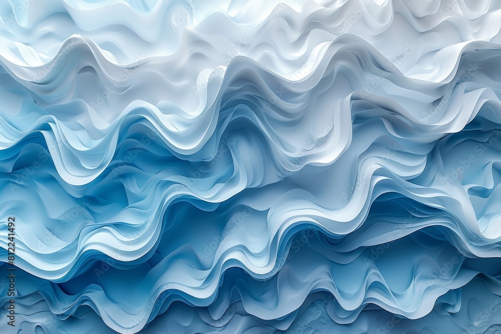 Poster a serene abstract background with calming blue and white waves in a fluid dynamic design