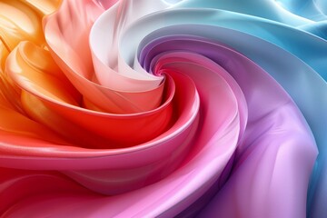 The image presents a digital rendering of swirling silk textures in pastel colors, creating a...