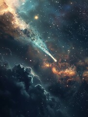 flying comet in space.