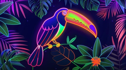 Naklejka premium toucan bird in zoo neon light sign vector. toucan bird