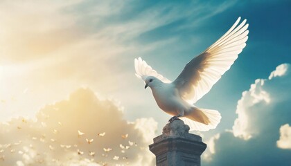 sky funeral background with white dove copy space for text - Powered by Adobe