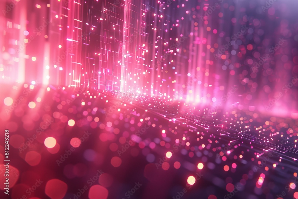 Poster a dynamic backdrop of pink and purple light streams and particles creating a vibrant futuristic sett