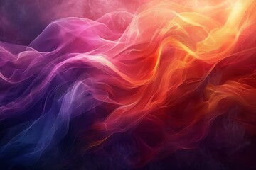 Colorful smoky waves flow across a dark background, conveying movement and a mix of warmth and mystique