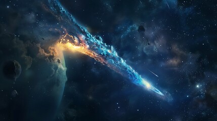 Obraz premium flying comet in space.