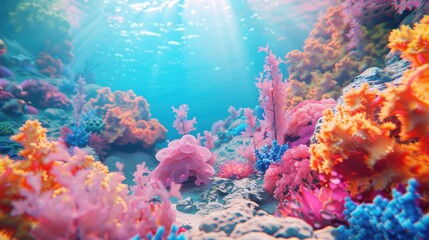 Fototapeta premium Discover a captivating 3D render illustration of a vibrant coral reef perfect for celebrating World Ocean Day