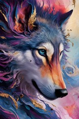 Colored wolf head - obrazy, fototapety, plakaty