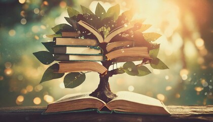 international literacy day concept with tree with books like leaves