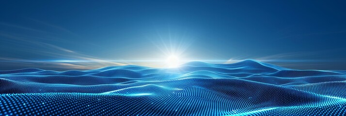 Interconnected dots on vibrant blue background, abstract communication concept illustration