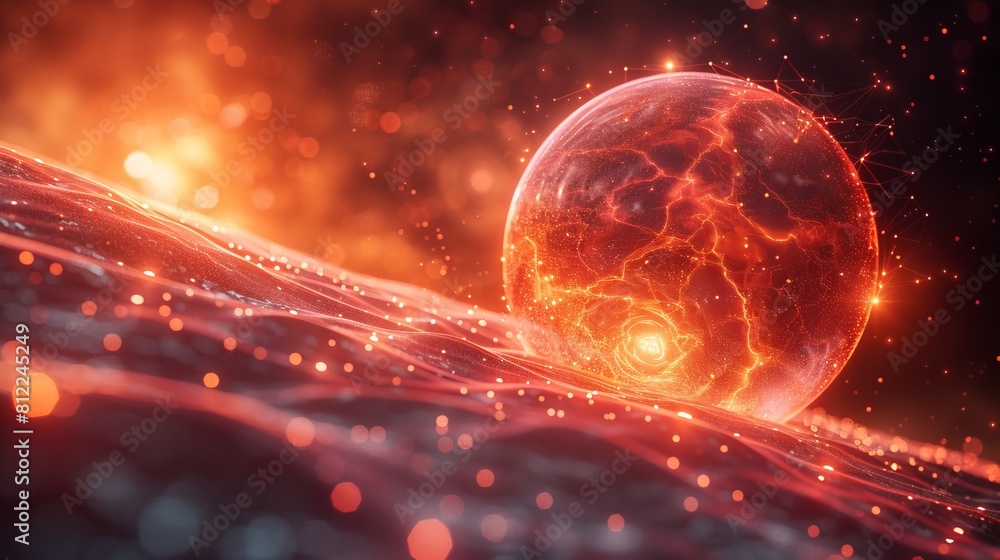 Poster an abstract technology background with a futuristic modern sphere of particles and lines. networked 