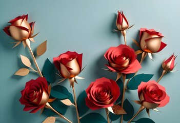 Red roses of paper cut flowers for background