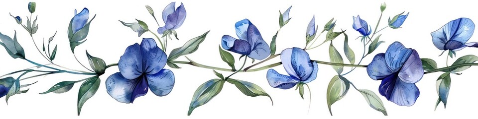 Ethereal Butterfly Pea Flower Watercolor Drawing on White Background
