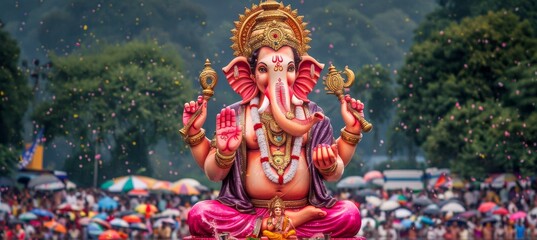 Fototapeta premium Emotional ganesh chaturthi idol immersion moments in rivers and oceans capture the essence