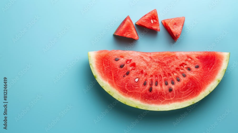 Poster ripe organic watermelon slice on soft background with ample space for text placement