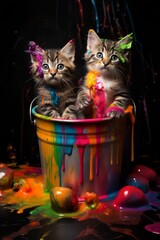 A Sunny Adventure with Two Kittens and a Rainbow of Paint