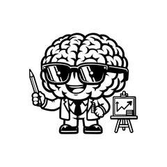 mascot brain presentation wearing glasses vector illustration
