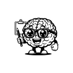 mascot brain presentation wearing glasses vector illustration