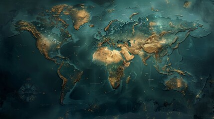 Modern illustration of an abstract world map of the Earth planet