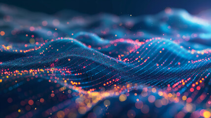 Abstract Digital Wave of Particles and Lights. Artistic representation of a digital wave consisting of countless particles and vibrant light effects.