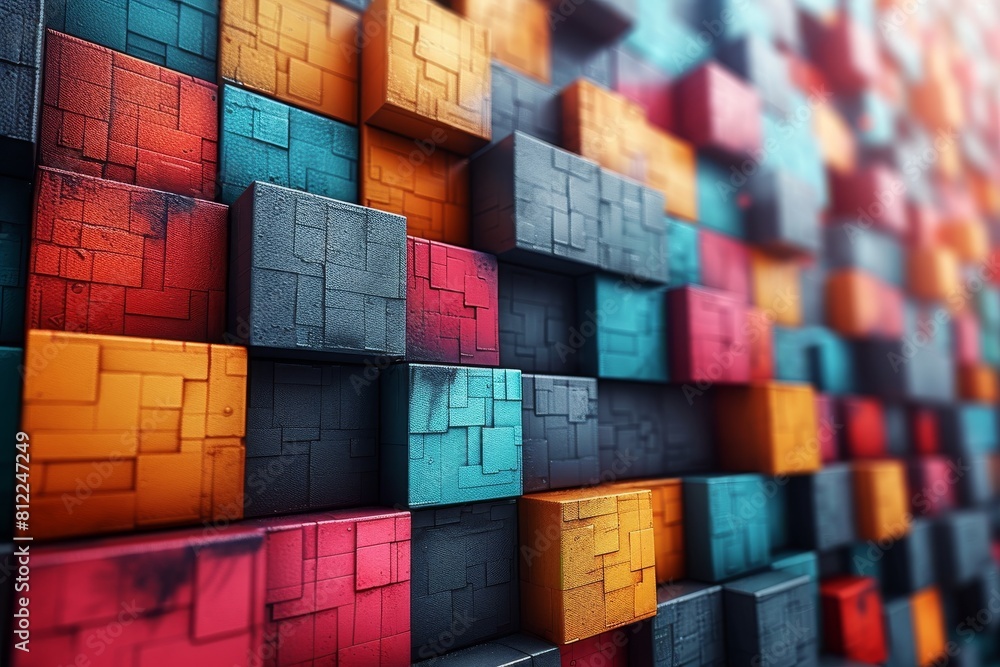 Poster the image presents a digital art of vibrant color blocks with depth and a blur effect