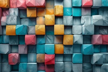 Artistic 3D render of colorful cubes with a mix of cool blue and warm yellow tones, presenting a vibrant composition