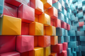 Fototapeta premium An image showing an attractive 3D render of colorful blocks in shades of orange and pink creating a dynamic pattern
