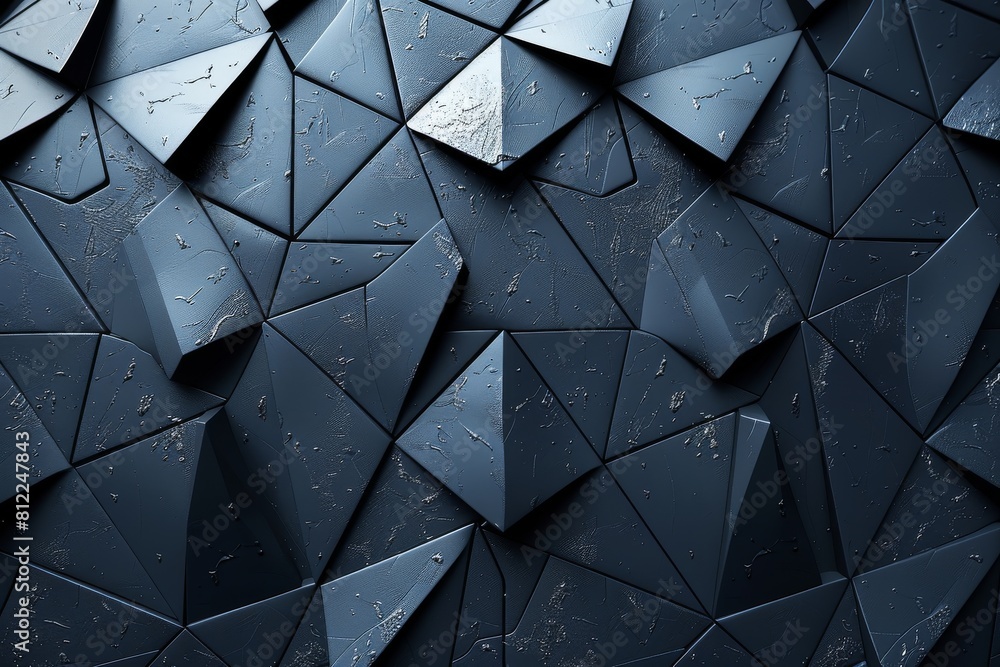 Poster a dark and moody 3d geometric pattern with triangle shapes creating a sense of depth and texture